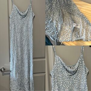 American Eagle Midi Floral Baby Blue Cowl Neck Dress Large